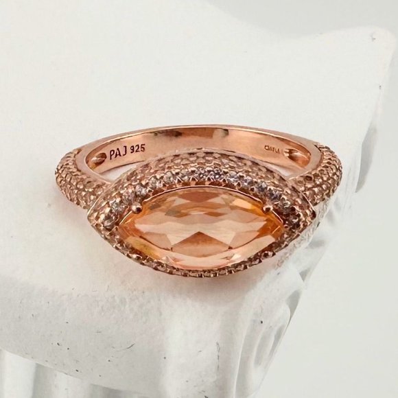 Marquis Cut 2 Ct. Morgainte Doublet Ring. 14kt Gold Overlay Sterling - Size 8.25 - Picture 6 of 10